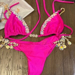 Bikini Crush pink swimsuit rhinestones